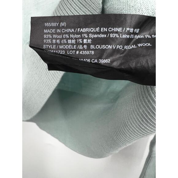 Theory Women's Deep V Neck Rib Wool Sweater Stretch Long Sleeve Mint Size M - Picture 4 of 5